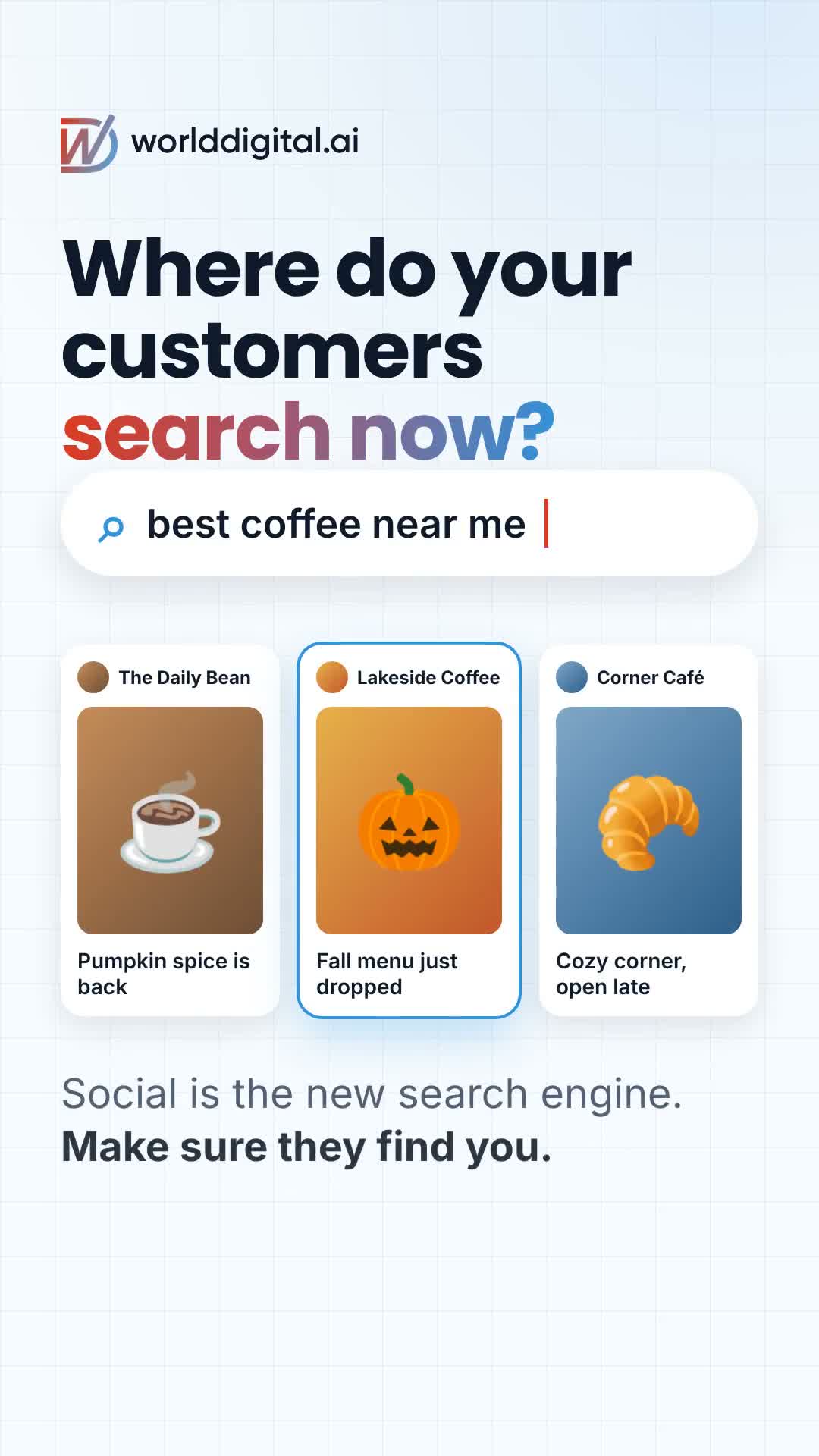 YouTube post: They typed "best coffee near me" into social, not Google. Would they find you? G
